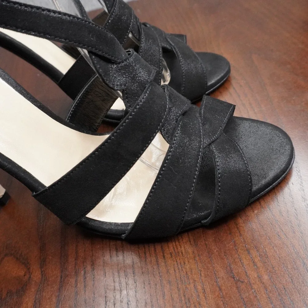 Kate Spade T Strap Sandals Women's 9.5B Black Suede Strappy Stiletto Heels Shoes
